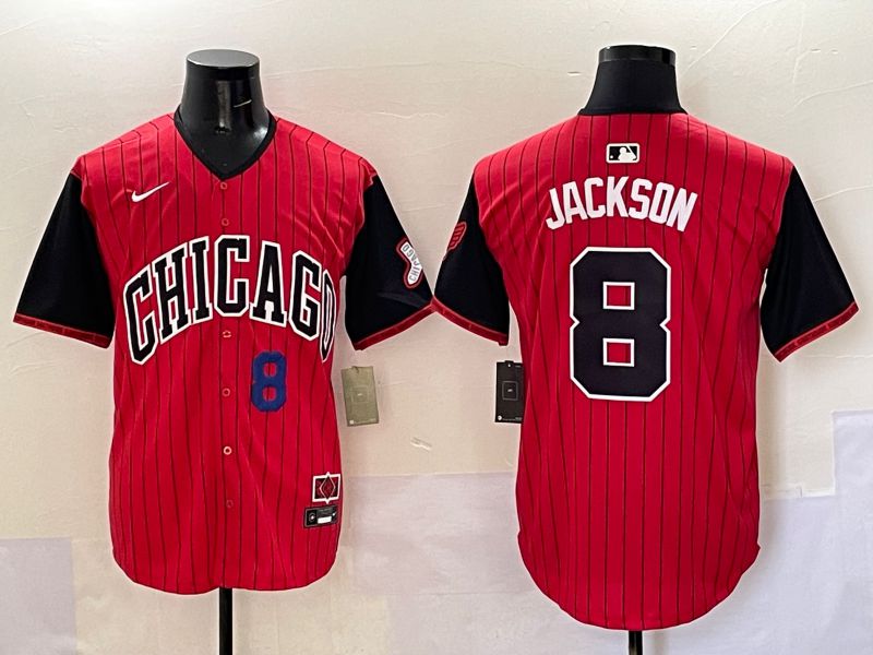 Men Chicago White Sox 8 Jackson Red Stripe Joint Name Nike 2025 MLB Jersey style 4